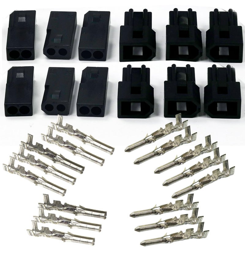 Molex (2-Pin ) Black Male & Female Receptacle Plug, w/Terminal sockets w/18-24 AWG Standard .062" Pins, Pitch 3.68mm ( Pack of 6 Set) - Image 1