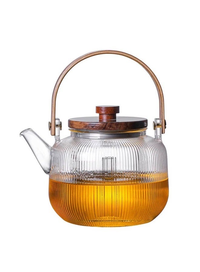 Tea Set Heat-Resistant Glass with Wooden Lid Cooking Double Gallbladder Borosilicate Teapot High Temperature Resistance Kitchen kettle Home Tea Infuser Chinese Tea Ceremony Heater Accessories (Transparent)S - Image 1