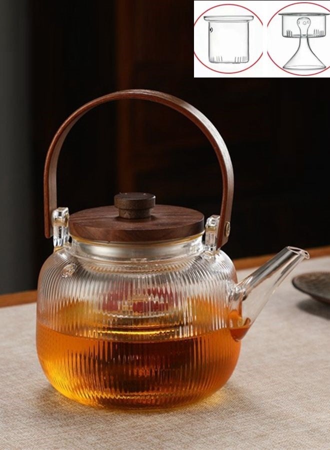 Tea Set Heat-Resistant Glass with Wooden Lid Cooking Double Gallbladder Borosilicate Teapot High Temperature Resistance Kitchen kettle Home Tea Infuser Chinese Tea Ceremony Heater Accessories (Transparent)S - Image 3