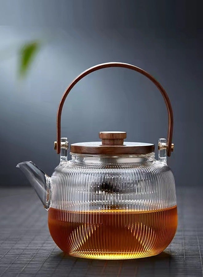 Tea Set Heat-Resistant Glass with Wooden Lid Cooking Double Gallbladder Borosilicate Teapot High Temperature Resistance Kitchen kettle Home Tea Infuser Chinese Tea Ceremony Heater Accessories (Transparent)S - Image 2