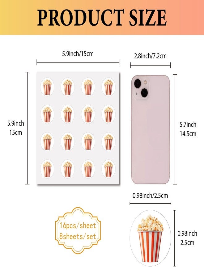 CREATCABIN 128Pcs 8 Sheets Small Popcorn Stickers Party Favor Sticker Labels 0.98 Inch Mini Round Dot Circle Picture Decorative Decals for Planner Scrapbooking Laptop Calendar Envelope Album Decor - Image 2