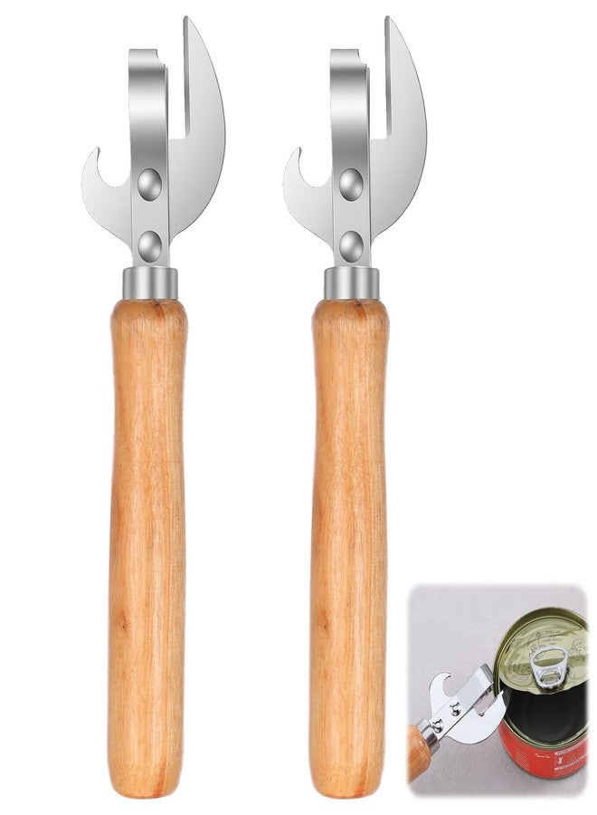 Xosjska Japanese Can Opener Manual, 2 Pcs Stainless Steel Old Fashioned Can Opener Vintage Style Wooden Handle Side Cut Bottle Openers Manual for Restaurant Kitchen Camping Home, Efficient & Practical - Image 1