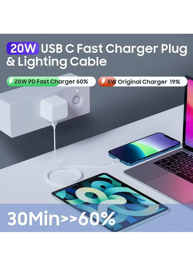 Goldfish - iPhone 20W Fast Charger | USB C Wall Fast Charger with USB C to Lightning Cable Compatible with iPhone 14/14 Pro/14 Pro Max/13/12/SE2020/11/XR/XS Max/X/iPad.iphone charger,suit for apple charger,iphone charger - Image 1