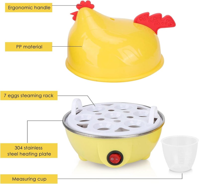 FITTO Hen-Shaped Yellow Egg Cooker - 7 Egg Capacity, Fast Electric Boiler for Hard, Soft, and Medium Eggs, Compact and Portable, Easy to Clean, Automatic Shutoff - Image 4