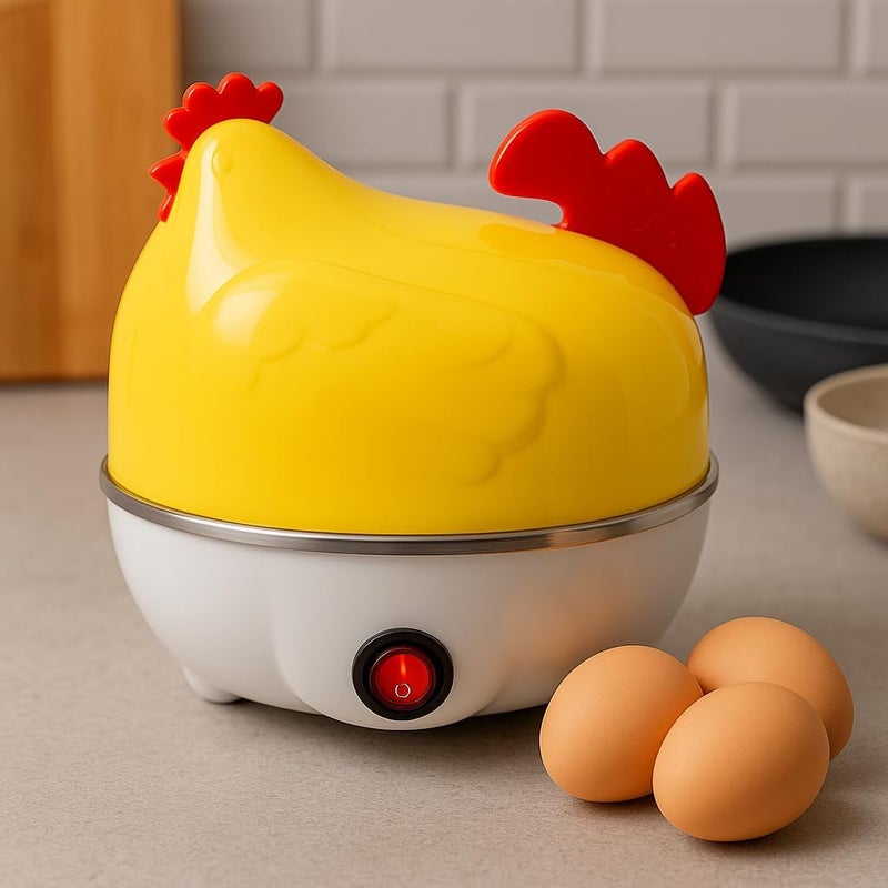 FITTO Hen-Shaped Yellow Egg Cooker - 7 Egg Capacity, Fast Electric Boiler for Hard, Soft, and Medium Eggs, Compact and Portable, Easy to Clean, Automatic Shutoff - Image 2