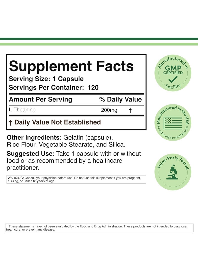 Double Wood L-Theanine 200mg | 120 Capsules | Non-GMO | Gluten Free | Third Party Tested - Image 5