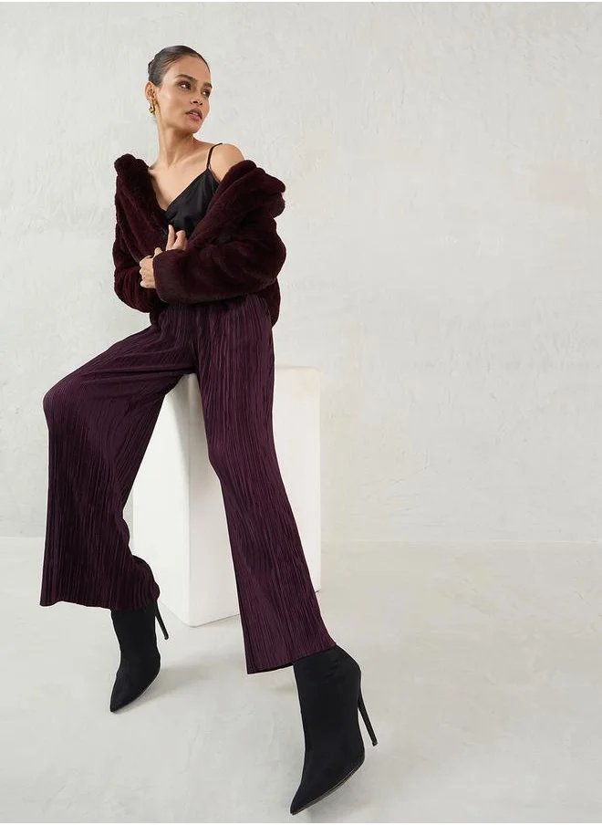 Femmella Plisse Mid Rise Straight Fit Pant by Styli