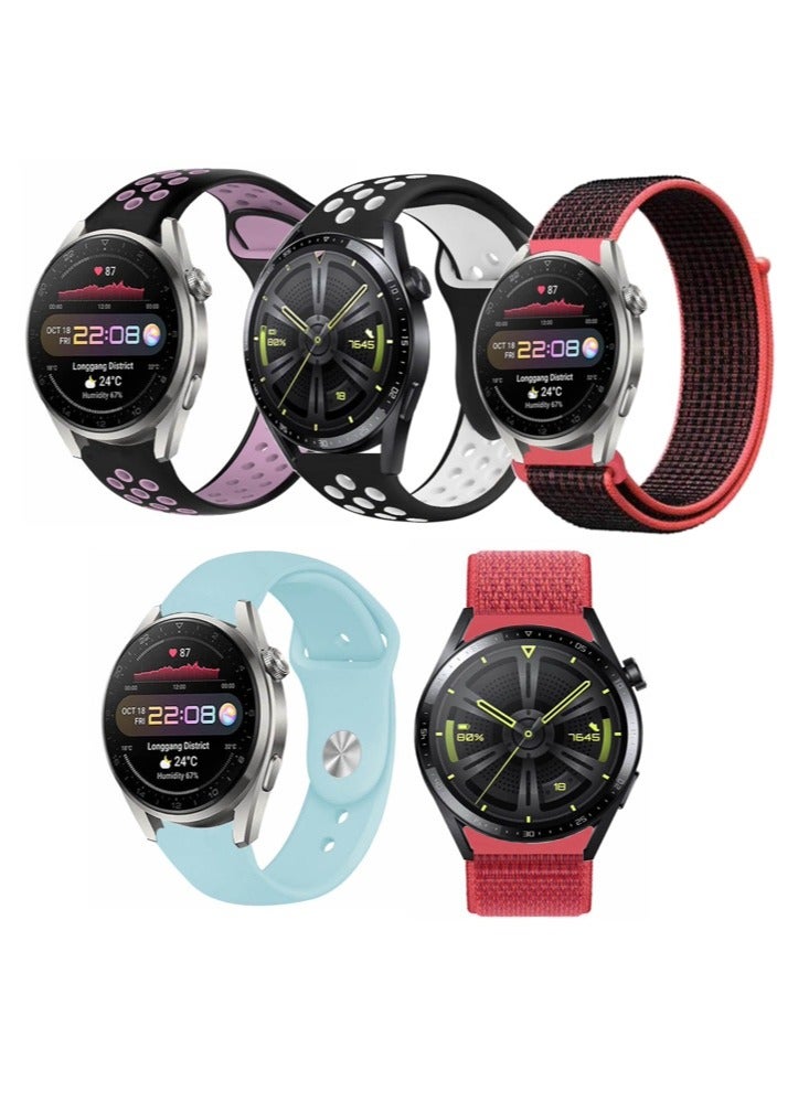 بيرفيي مجموعة من 5 قطع من اساور الساعات المتوافقة مع جميع اجهزة سامسونج، هواوي، امازفيت، فيت بيت و هونر مقاس السوار 22 ملم - Image 1