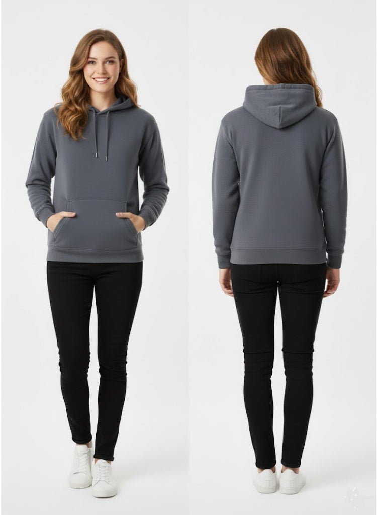 Unisex plain long sleeve hooded hoodie - Image 2