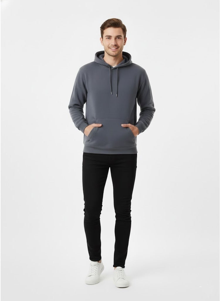 Unisex plain long sleeve hooded hoodie - Image 3