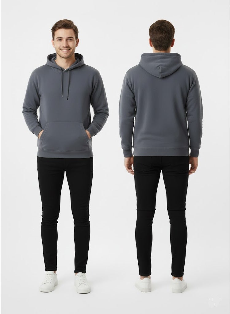 Unisex plain long sleeve hooded hoodie - Image 4