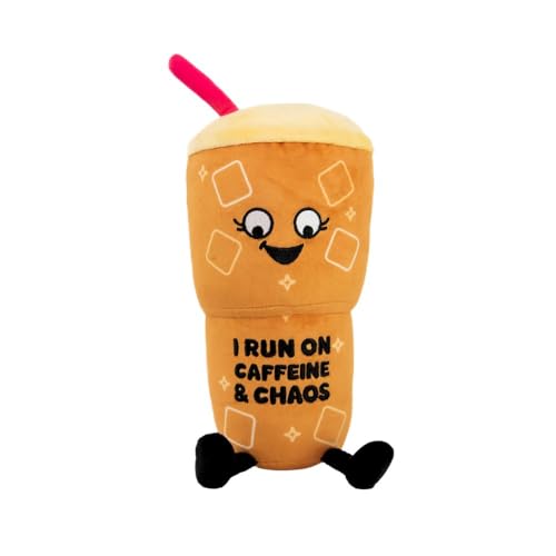 Punchkins Coffee Plushie I Run On Caffeine Chaos Punny Plush Gift for Coffee Lovers Food Plush Toy for Gifting - Image 1