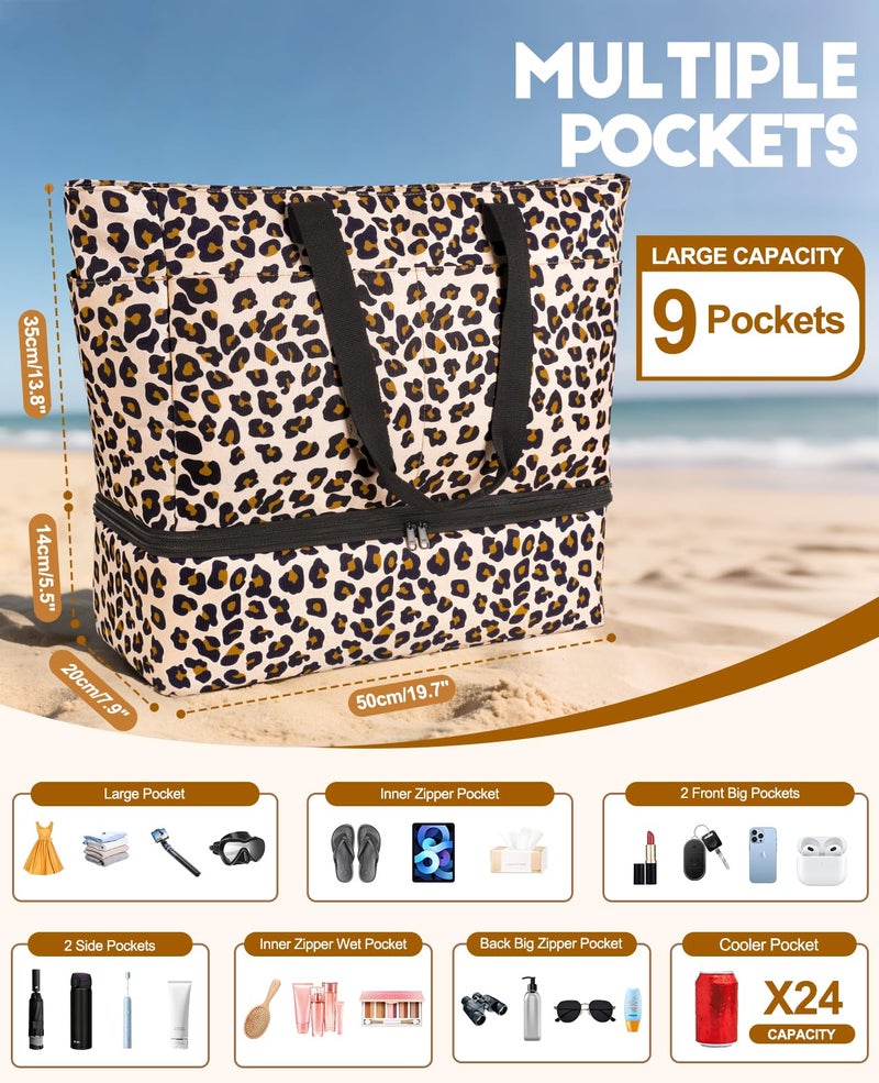 ISEYOU Beach Bag with Cooler, 49L Large Family Beach Tote with Zipper, Waterproof Sandproof Beach Bags for Women and Men, Foldable Lightweight Travel Bag for Pool, Picnic, Gym - Image 5