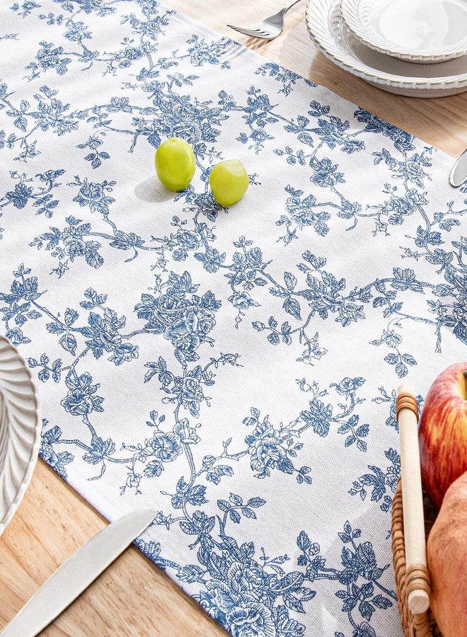 LOVOUS Linen Floral Runner for Table - 14 x 60 Inch - French Country Vintage Blue Table Runners 60 Inches Long for Holiday Kitchen Dining Wedding Home Party Decore,Vintage Floral - Image 3