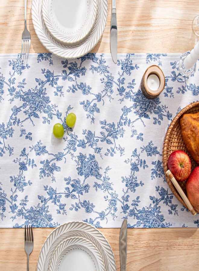 LOVOUS Linen Floral Runner for Table - 14 x 60 Inch - French Country Vintage Blue Table Runners 60 Inches Long for Holiday Kitchen Dining Wedding Home Party Decore,Vintage Floral - Image 5