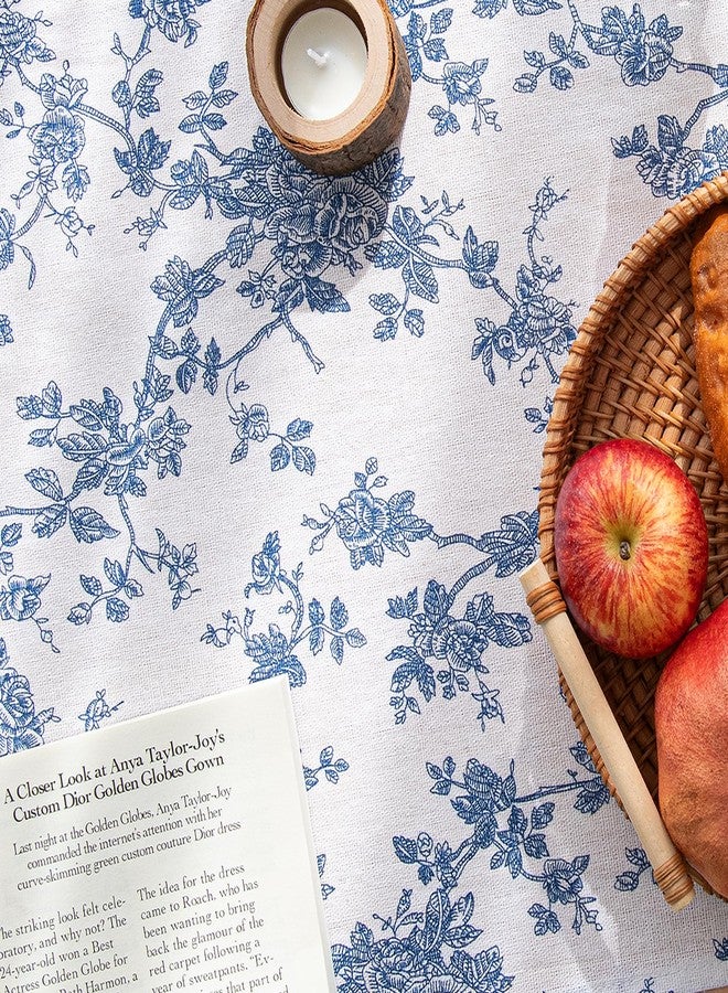 LOVOUS Linen Floral Runner for Table - 14 x 60 Inch - French Country Vintage Blue Table Runners 60 Inches Long for Holiday Kitchen Dining Wedding Home Party Decore,Vintage Floral - Image 2