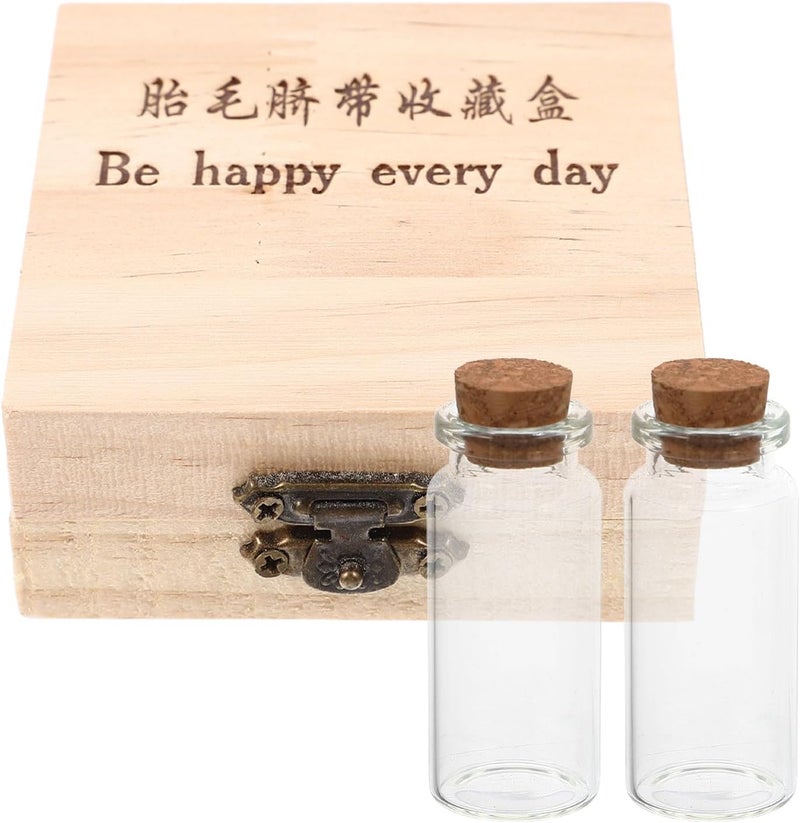 HOMSFOU Fetal Hair Storage Box Umbilical Cord Bottle Keepsake for Baby Hair Teeth Blessing Notes Wooden Souvenir Storage with Glass Bottle 3.14 X 3.14 X 1.37 in - Image 2
