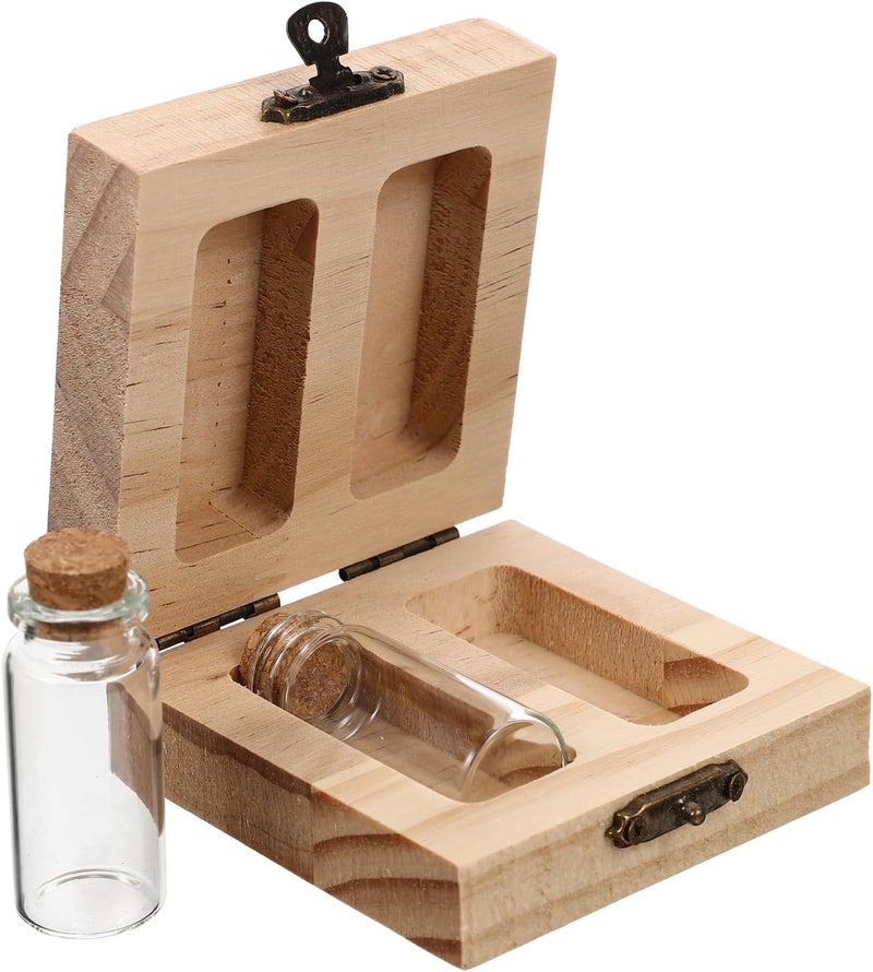 HOMSFOU Fetal Hair Storage Box Umbilical Cord Bottle Keepsake for Baby Hair Teeth Blessing Notes Wooden Souvenir Storage with Glass Bottle 3.14 X 3.14 X 1.37 in - Image 1