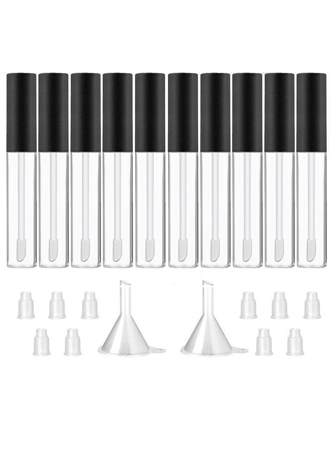 GTHER 10ML Lip Gloss Tubes Empty, Empty Lip Gloss Containers, Clear Refillable Lip Balm Bottles with Rubber Inserts and Funnel for Lip Samples Set of 10 (Matte Black + Transparent) - Image 1