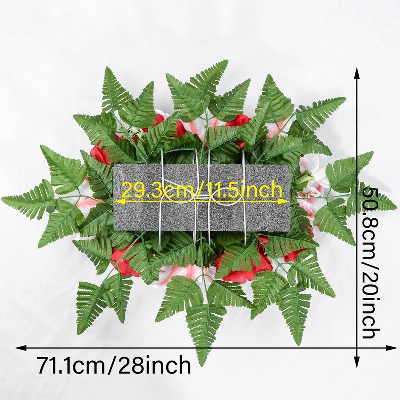 XONOR Artificial Headstone Flower Saddles for Graves  Cemetery Memorial Flowers for Outdoor Gravesite Tombstone Decorations  Lily Rose Flowers Saddle (Red Lily) - Image 2