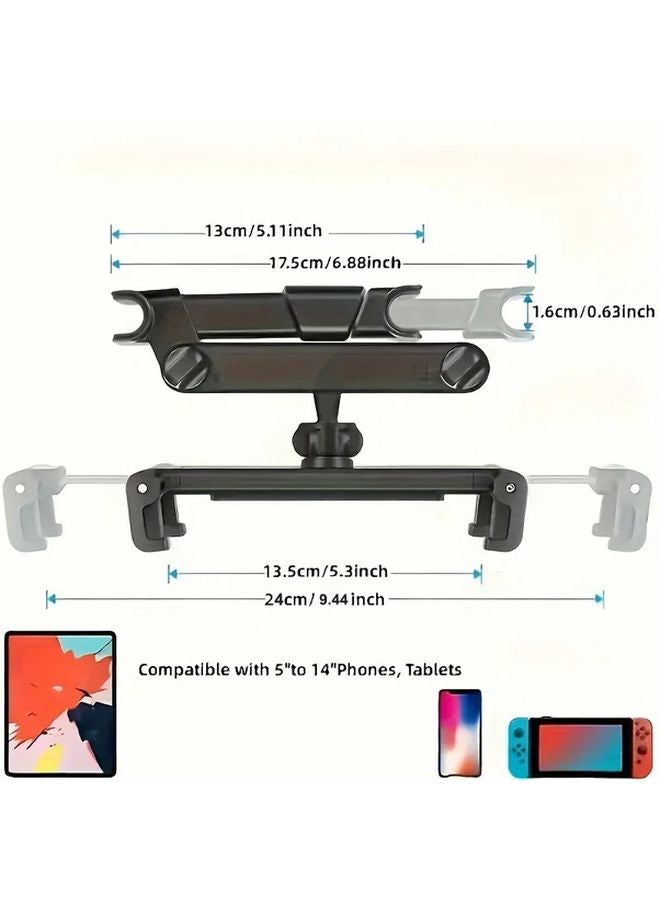 Black Car Rear Headrest Tablet Phone Holder Adjustable For 4 7 To 12 9 Inch Devices - Image 3