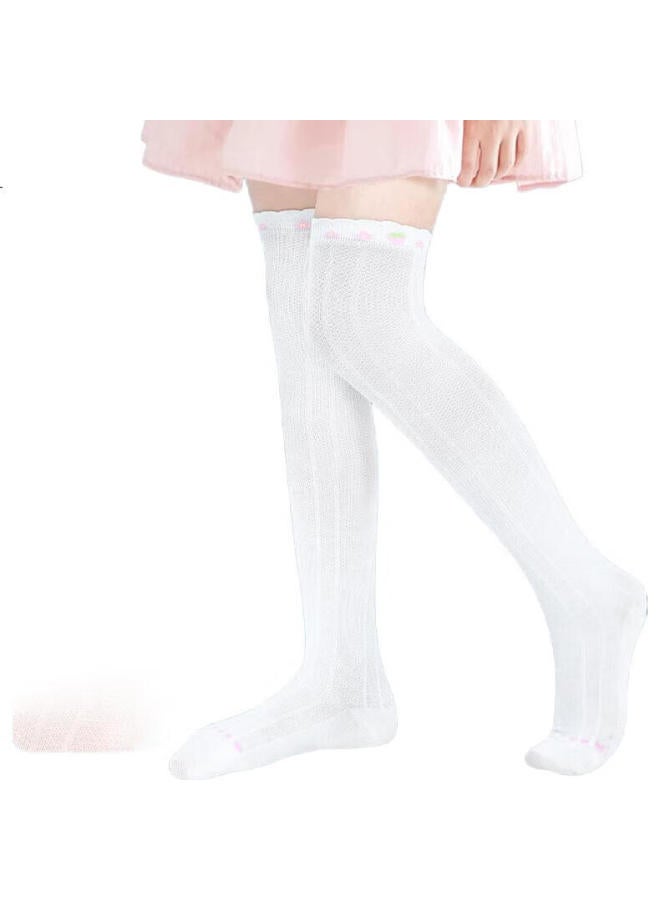 Barbie Children'S Mid-Calf Socks, Girls' Summer Thin Mesh Long Socks, Baby Over-Knee High Socks, Half-Leg Socks, White + Pink - Image 1