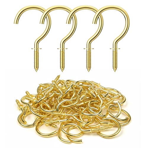 RELBRO Screw Hooks, 1-1/4 Inch Metal Screw in Cup Hooks, Gold, 50 Pcs - Image 1