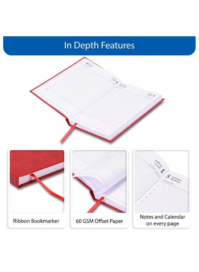 FIS 2026 Diary, A5 Size(148x210mm), Hard Cover Vinyl Materials, Arabic/English, 60gsm White Paper, Red Color - FSDI21AE26RE - Image 5