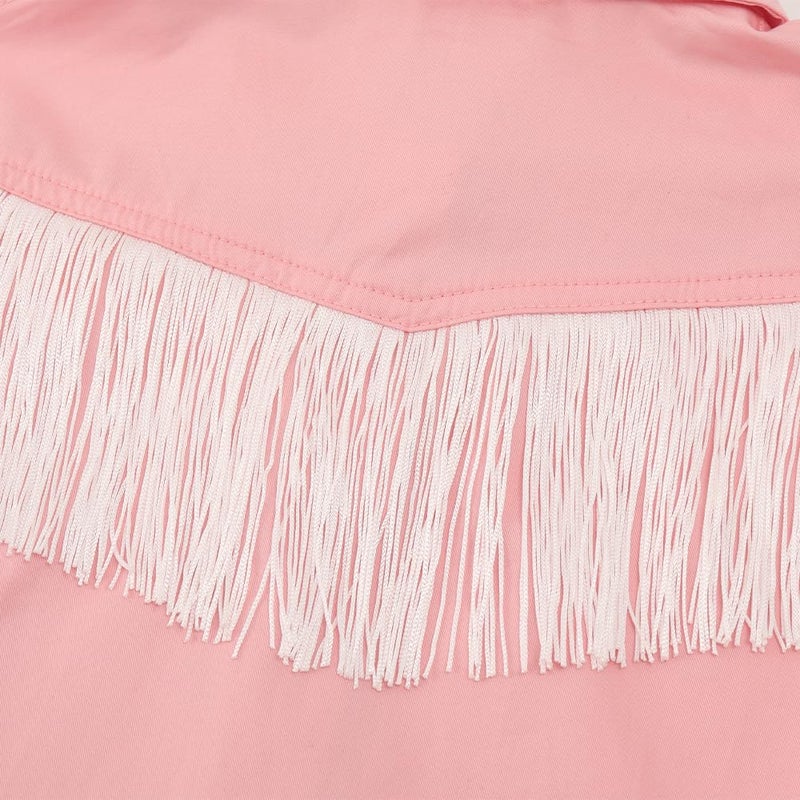Noomelfish Girls Fringe Snap Button Down Western Shirt Cowgirl Long Sleeve Blouse Tops, Pink, Size 5-6 Years - Image 2