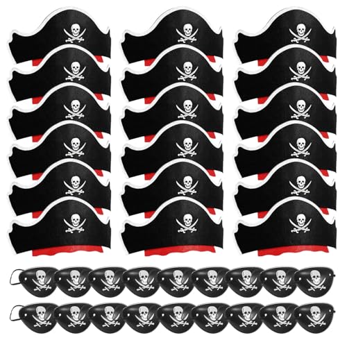 Legigo 36 Pcs Pirate Hat with Eye Mask Classic Costume Cap Accessories for Pirate Party Cosplay Caribbean Dress Black - Image 1