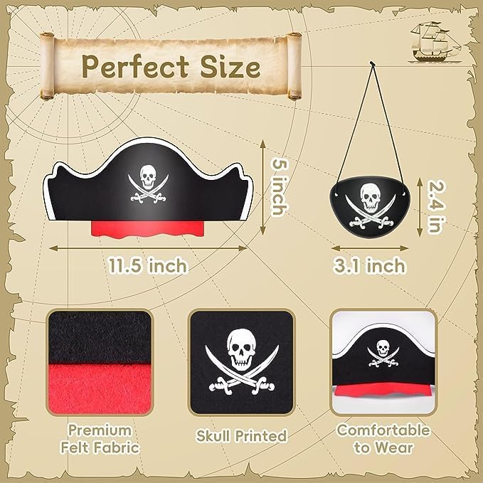 Legigo 36 Pcs Pirate Hat with Eye Mask Classic Costume Cap Accessories for Pirate Party Cosplay Caribbean Dress Black - Image 5