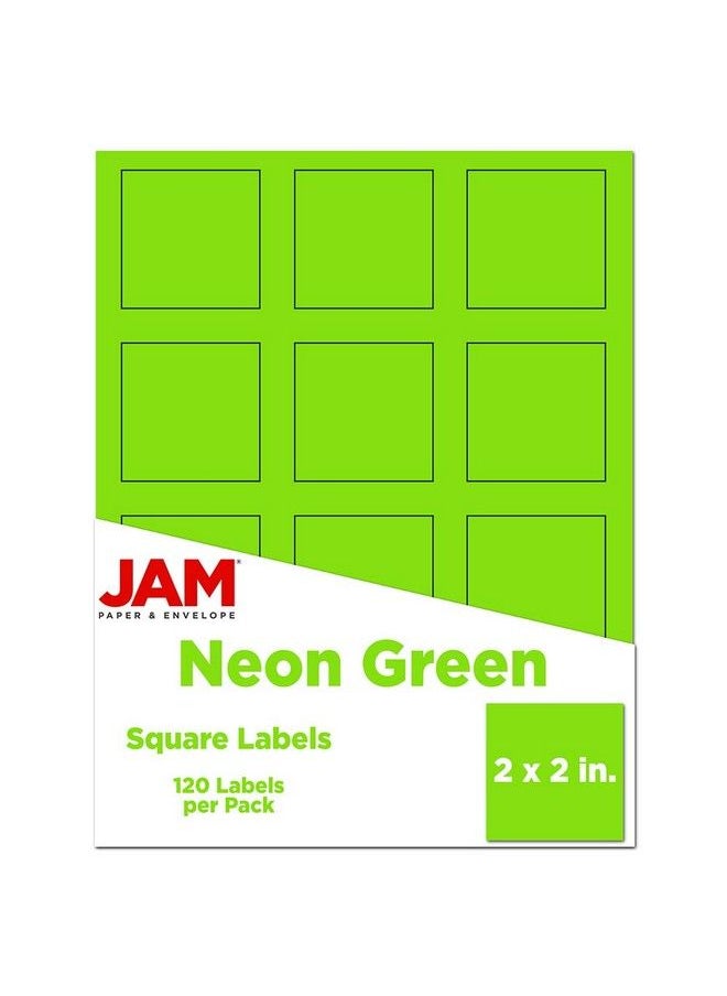 JAM Paper Product & Container Labels Square 2 X 2 Neon Green 120 Pack  - Image 1