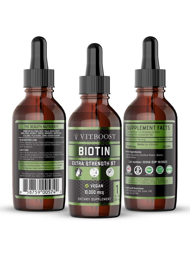 VITBOOST Extra Strength 10000Mcg Biotin Liquid Drops With Organic Berry Flavor ; 60 Servings ; Vegan Formula Supports Hair Growth Strong Nails Healthy Skin ; No Artificial Preservatives - Image 3