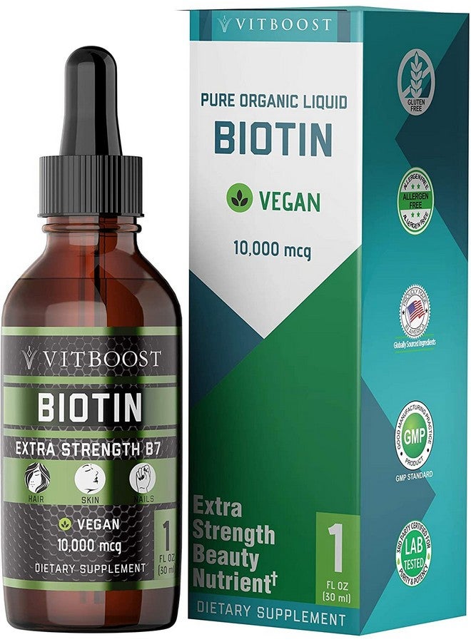 VITBOOST Extra Strength 10000Mcg Biotin Liquid Drops With Organic Berry Flavor ; 60 Servings ; Vegan Formula Supports Hair Growth Strong Nails Healthy Skin ; No Artificial Preservatives - Image 1