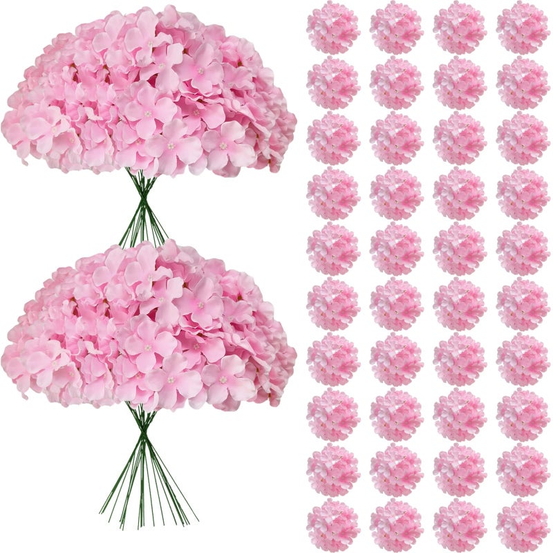 Cherica 65Pcs Pink Hydrangea Artificial Flowers BulkRealistic Silk Fake Flowers with StemsFaux Hydrangea Flowers for Wedding Home Decor Centerpieces Living Room Garden Party Baby Shower Decoration - Image 2