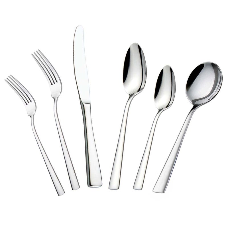 faderic Cutlery Set 24 Piece Stainless Steel Silverware Set With Soup Spoons for 4 Flatware Set Silver