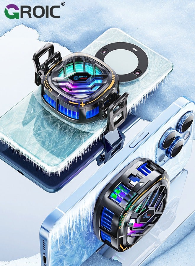Black Magnetic Cell Phone Cooler, RGB Phone Cooling Fan Portable Lightweight Mobile Phone Cooling Fan, Phone Radiator with Larger Cooling Area for Phone/Tablet/IPad