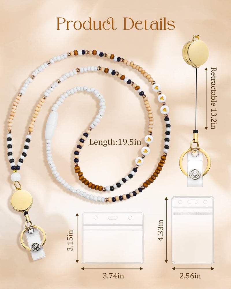 Toykee Lanyards with ID Badges Holder for Teachers Keys Card- Wooden Brown Neutral Maroon Women Breakaway Retractable Beaded Break Away Neck Lanyard with Holder for Name Tag Cruise Ship Cards Keys - Image 5