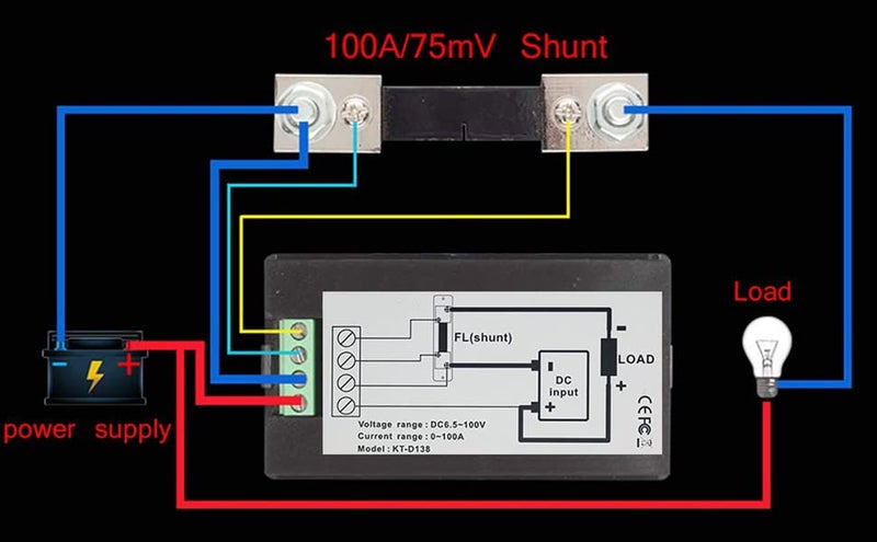 amiciSense DC Energy Meter 4 in 1, 6.5V-100V 100A (10kW) Power Meter Digital Display with Blue Back Light (DC 10KW Energy Meter), Corded Electric - Image 2