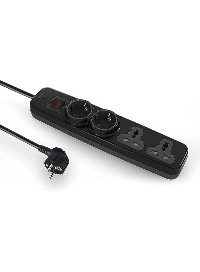 iLOCK power strip 4 outlets (2 schuko sockets + 2 universal sockets) (black) - Image 1