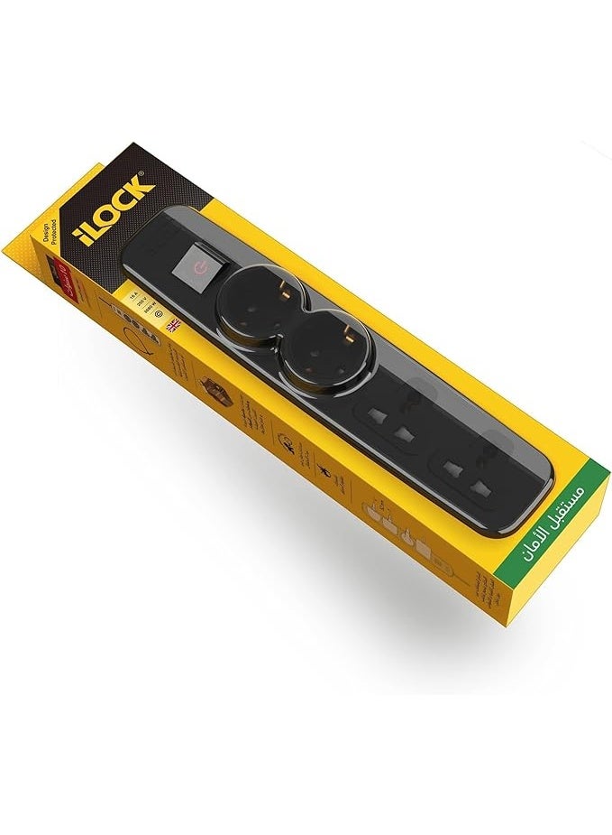 iLOCK power strip 4 outlets (2 schuko sockets + 2 universal sockets) (black) - Image 4