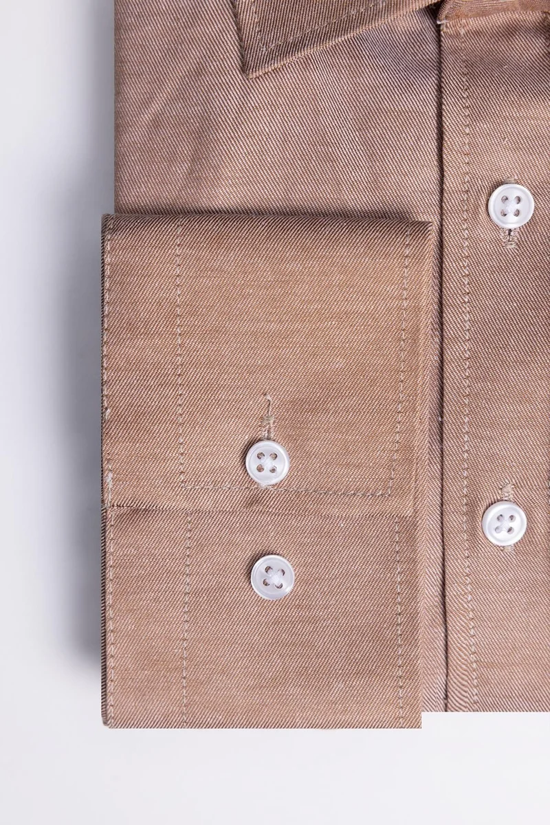 تودورس Large Size Cotton Easy Iron Plain Sand Beige Men's Shirt