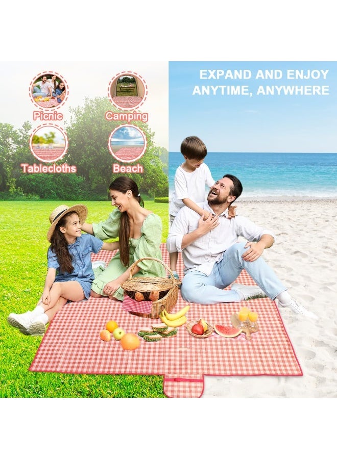 Cuken Foldable Waterproof Outdoor Picnic Mat, Picnic Blanket, Outdoor Blanket, Extra Large Tartan Waterproof Mat With Carrying Handle Foldable and Portable 300CM X 200CM, Picnic Camping Blanket for Camping, Park, Garden, Beach, Outdoor, Red and White Grid - Image 5