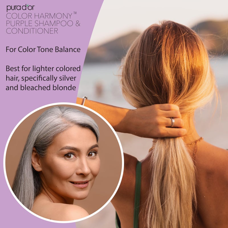 PURA D'OR 16 Oz ColorHarmony Purple Conditioner For Bleached, Blonde, Silver & Color Treated Hair - Keratin, Bamboo Fiber, No Sulfates, Select Natural Ingredients - Men & Women - Image 4