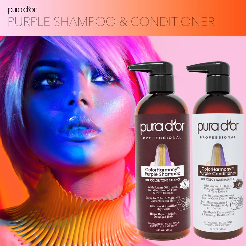 PURA D'OR 16 Oz ColorHarmony Purple Conditioner For Bleached, Blonde, Silver & Color Treated Hair - Keratin, Bamboo Fiber, No Sulfates, Select Natural Ingredients - Men & Women - Image 5