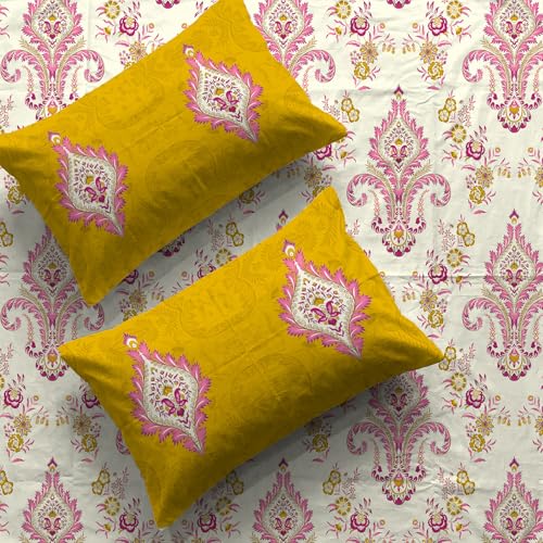 Urban Space - Divine Collection 100% Cotton Double Bedsheet with 2 Pillow Covers, Bedsheet - 90 inch x 100 inch, Motif Mustard - Image 5