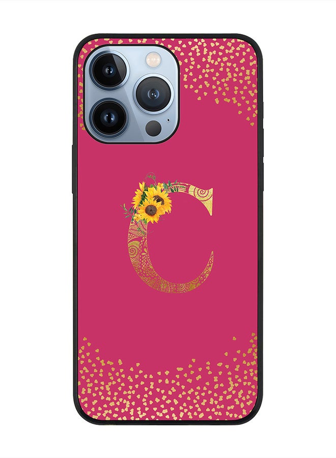 Stylizedd Rugged Black edge case for Apple iPhone 13 Pro, Slim fit Thin Cover -  Custom Monogram Initial Letter Mandala Floral Pattern Alphabet- C  (Dark Pink Rose ) - Image 1