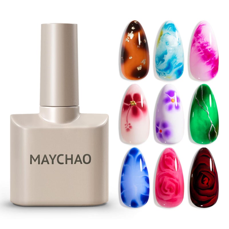MAYCHAO مناكير جل مزهر شفاف 15 مل من MAYCHAO، طلاء جل مزهر UV LED لتأثير الانتشار، طباعة زهور رخامية، تصميم فن الأظافر بالألوان المائية لعمل الأظافر في المنزل، 0.5 أونصة سائلة - Image 1