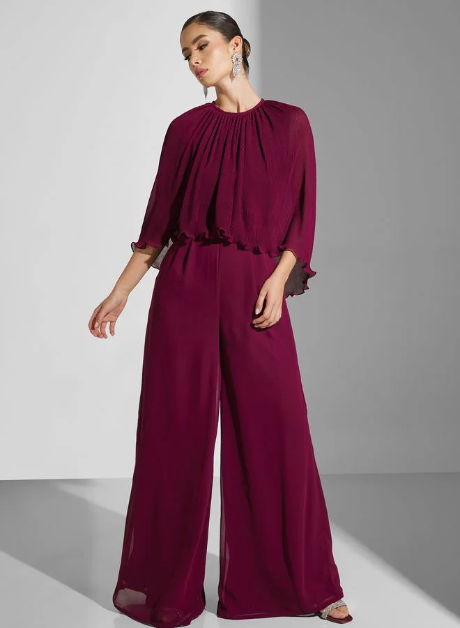 Virgos Lounge Plisse Wide Leg Jumpsuit