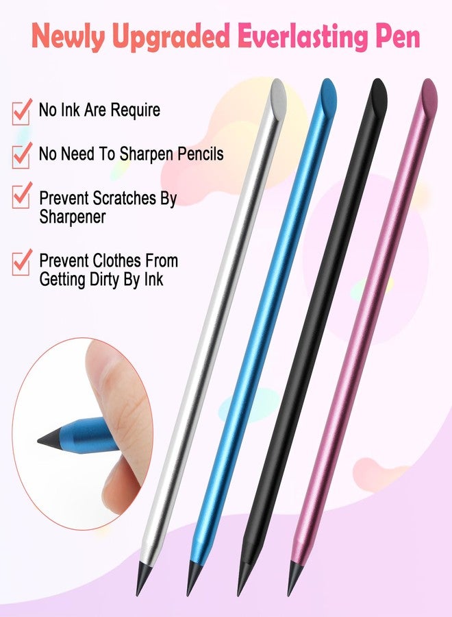 Windspeed 4+9 Pack Metal Inkless Pencil Eternal, Reusable Everlasting Pencil with Eraser and 8 Pcs Replaceable Nibs - Image 2